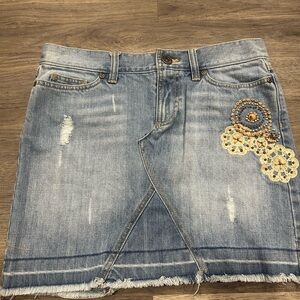 Vintage Old Navy Distressed Denim Mini Skirt with Lace Accents